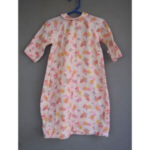Vintage Baby Layette Gown Flannel‎ AOP Pink Yellow Bunnies Bunny